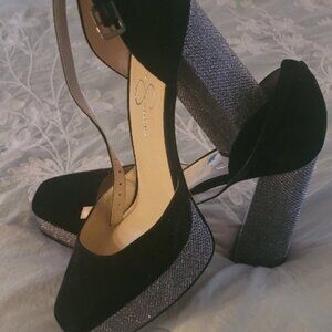 Jessica Simpson black & silver sparkly platform heels